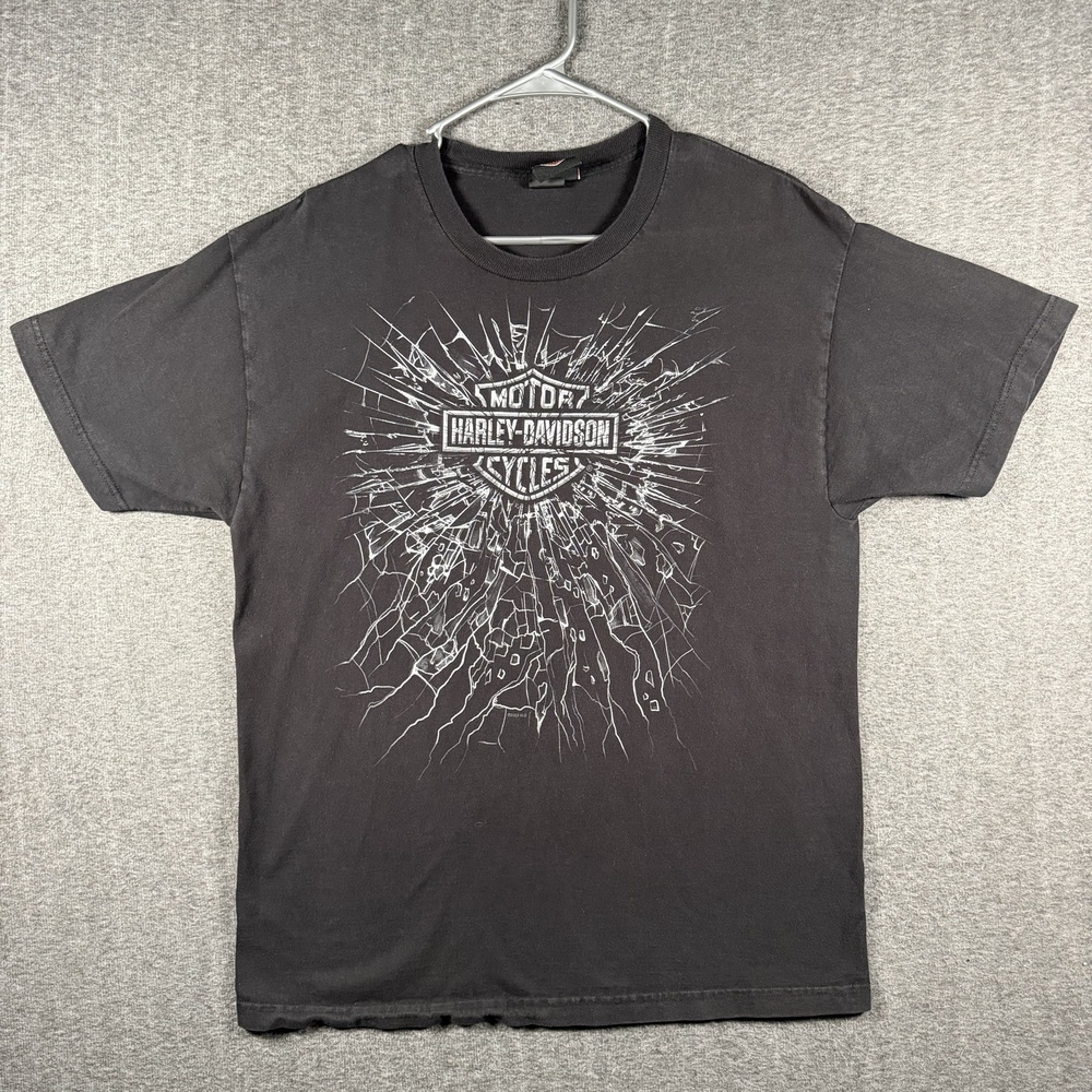 Harley-Davidson Shirt Mens Large Black Shattered Logo Mann's Columbus IN Biker